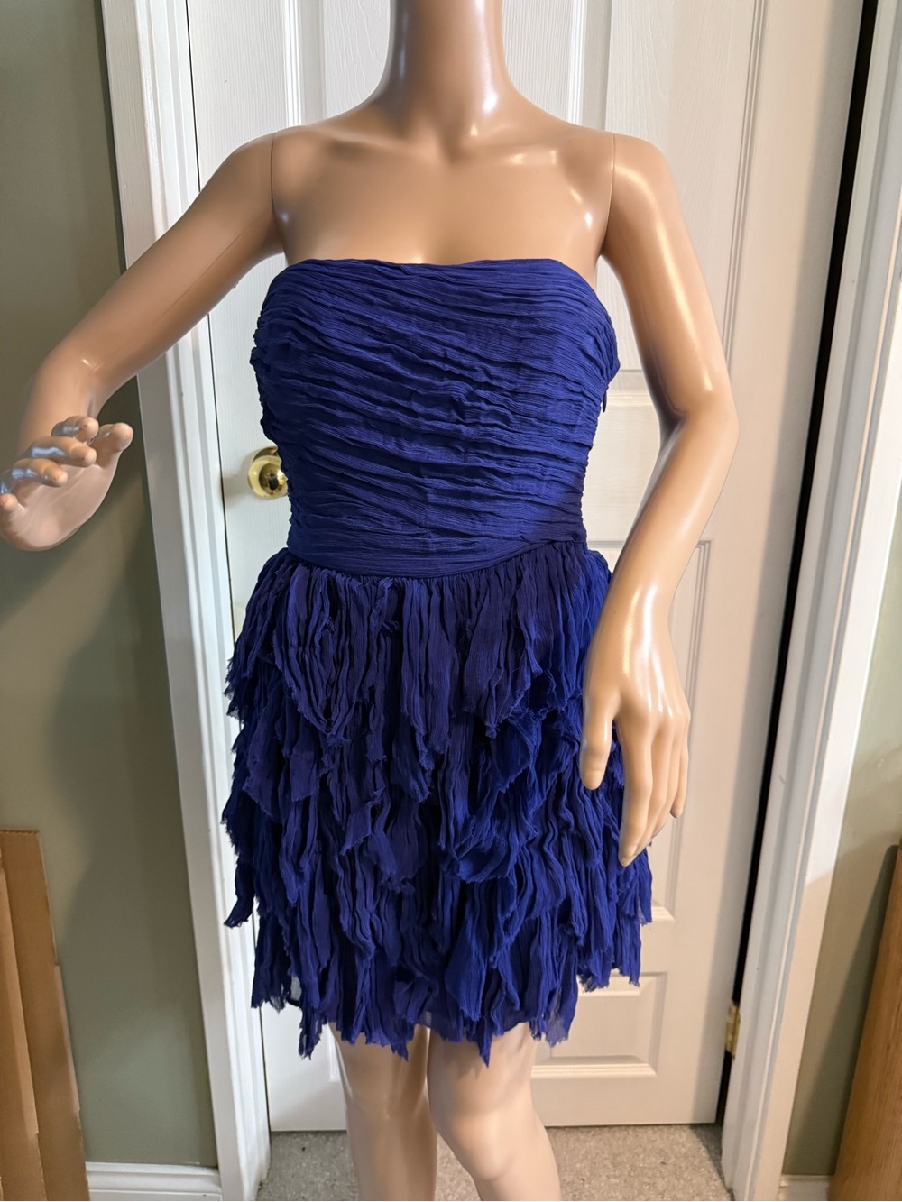 Free People Strapless Mini Dress Size 6 Layered Skirt Blue Event Cocktail